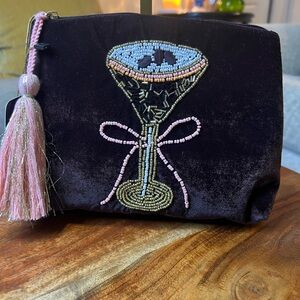 T.J.Maxx‎ Brown Velvet Cosmetic Bag with Beaded Design